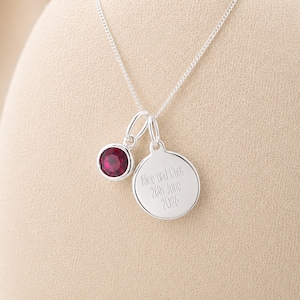 Personalised Sterling Silver July Birthstone Ruby Pendant Necklace
