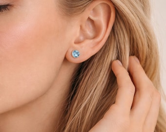 Sterling Silver March Birthstone Stud Earrings – 7mm