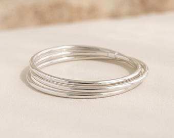 Russian-Style Interlocking Three Bangle Bracelet Set in Sterling Silver