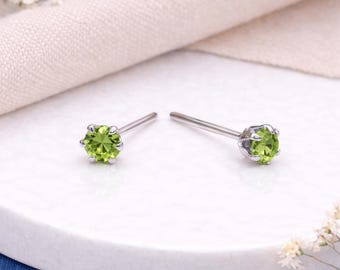 Sterling Silver Peridot Micro Stud Earrings – 3mm
