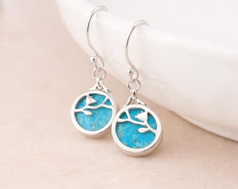 Sterling Silver Turquoise Flower Drop Earrings – 9mm