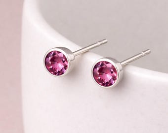 Sterling Silver October Tourmaline Birthstone Stud Earrings – 7mm