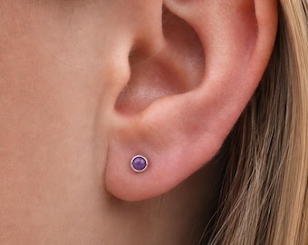 Tiny Sterling Silver Amethyst Stud Earrings