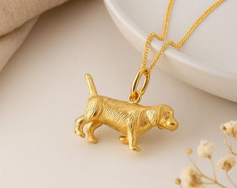 Gold Dog Pendant • 18ct Gold Plated Sterling Silver Dog Charm • Textured Labrador Retriever Pendant • Pet Lover Gift • Dog Jewellery •
