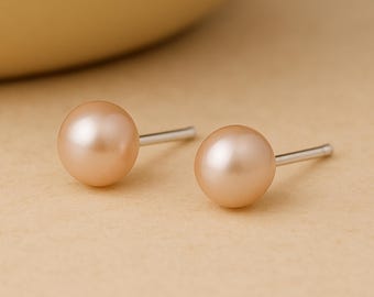 Sterling Silver Pale Pink Freshwater Pearl Stud Earrings