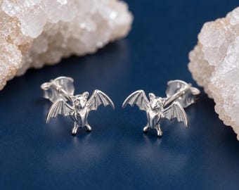 Bat Stud Earrings in Sterling Silver