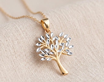 Personalised Tree Of Life Pendant In Solid 9ct Mixed Gold