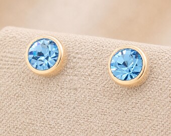 7mm Gold Plated Sterling Silver Aquamarine Stud Earrings