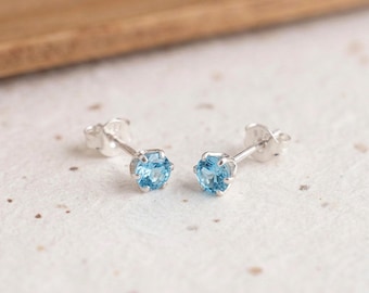 Tiny Aquamarine Stud Earrings in Sterling Silver