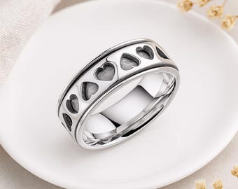 Personalised Sterling Silver Oxidised Heart Spinner Ring