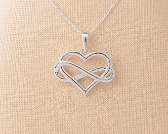 Personalised Small Sterling Silver Infinity Heart Pendant Necklace
