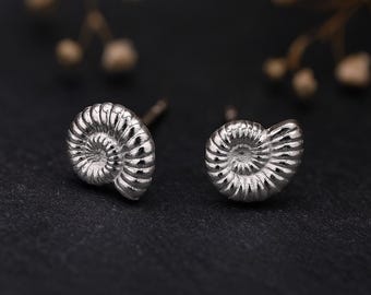 Sterling Silver Ammonite Shell Stud Earrings