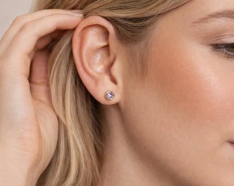 Gold Plated Sterling Silver June Alexandrite Birthstone Stud Earrings – 7mm