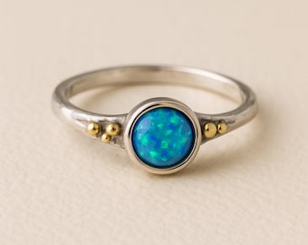 Molten Sterling Silver Blue Opal Solitaire Ring