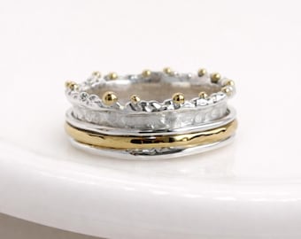 Personalised Molten Sterling Silver Crown Spinner Ring