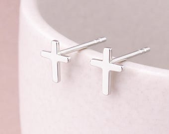 Sterling Silver Cross Stud Earrings – 9mm x 7mm