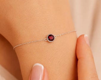 Personalised Sterling Silver January Birthstone Garnet Bracelet