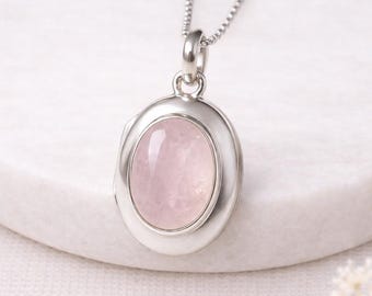 Personalised Sterling Silver Rose Quartz Gemstone Locket Necklace With Photos