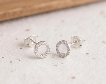 Moissanite Diamond Halo Circle Stud Earrings in Sterling Silver