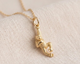 Personalised Cheeky Monkey Pendant Necklace in Gold Plated Sterling Silver