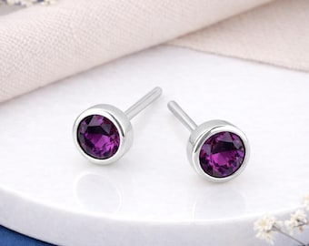 Sterling Silver February Amethyst Birthstone Stud Earrings – 7mm