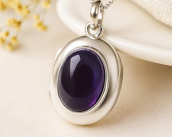 Personalised Sterling Silver Amethyst Locket