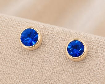 7mm Gold Plated Sterling Silver September Birthstone Stud Earrings