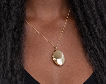 Personalised Large Solid 9ct Gold Diamond Oval Locket Necklace With Photos