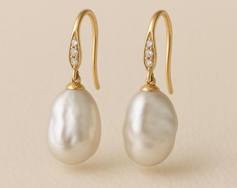Solid 9ct Gold Keshi Pearl Drop Earrings