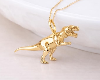 Personalised Gold Plated Sterling Silver T Rex Dinosaur Pendant Necklace