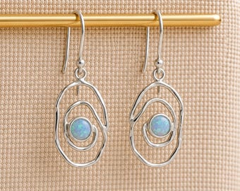 Molten Sterling Silver Blue Opal Spiral Drop Earrings