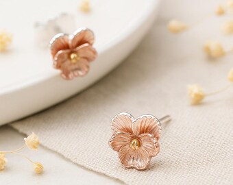 Sterling Silver February Birth Flower Violet Stud Earrings