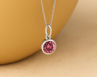 Personalised Sterling Silver October Pink Tourmaline Birthstone Necklace