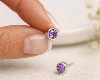 Sterling Silver Amethyst Stud Earrings: February Birthstone, 7mm