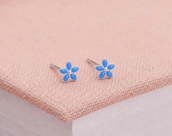 4mm Sterling Silver Blue Forget Me Not Stud Earrings