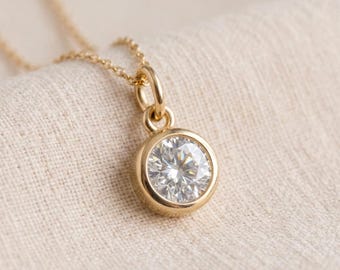 Tiny Personalised April Birthstone Pendant Necklace In Gold Plated Sterling Silver