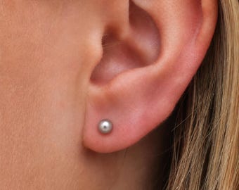 5mm Sterling Silver Grey Pearl Stud Earrings