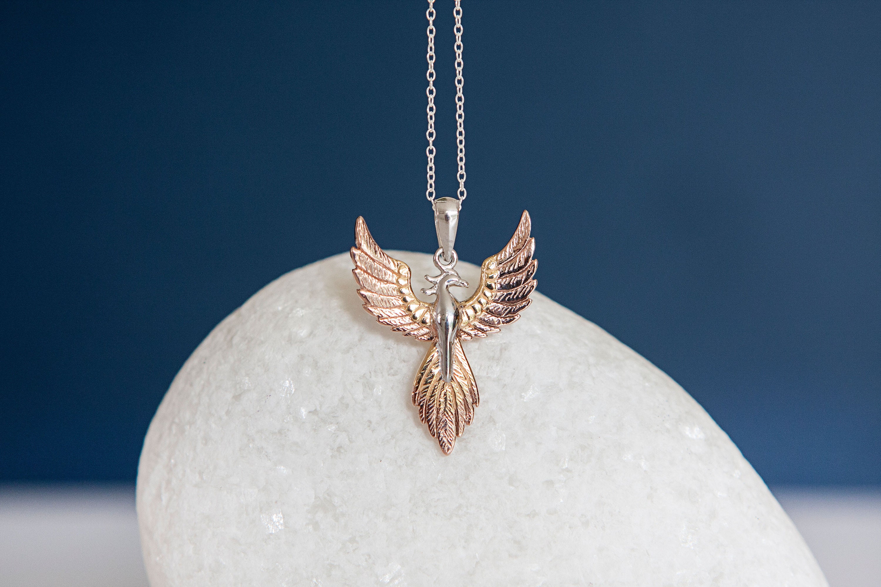 Sterling Silver and 18ct Gold Rising Phoenix Pendant Necklace Etsy