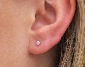 Tiny Sterling Silver Pink Opal Stud Earrings