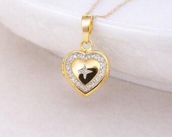 Personalised 9ct Mixed Gold Diamond Heart Locket Necklace With Photos