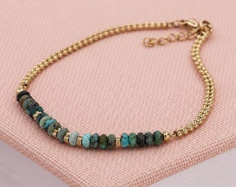 Waterproof Gold Plated Stainless Steel African Turquoise Bead Bracelet