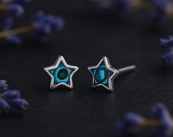 Sterling Silver Blue Paua Shell Star Stud Earrings