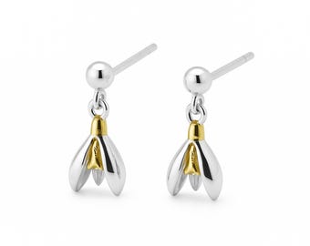 Sterling Silver And Gold Snowdrop Stud Earrings – 10mm x 5mm