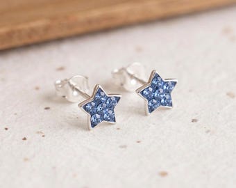 Personalised Sparkling Blue Star Stud Earrings in Sterling Silver