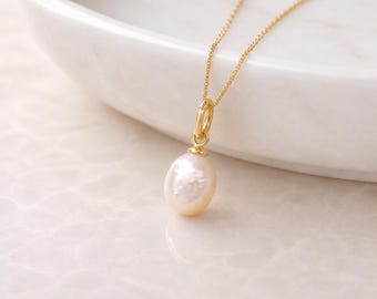 Personalised Gold Plated Sterling Silver Baroque Freshwater Pearl Pendant Necklace