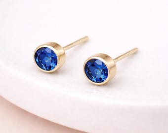 Gold Plated Sterling Silver September Sapphire Birthstone Stud Earrings – 7mm
