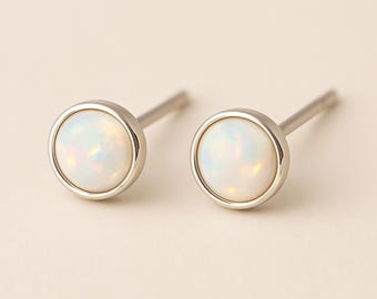 Sterling Silver White Opal Stud Earrings