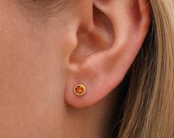 Gold Plated Sterling Silver November Citrine Birthstone Stud Earrings