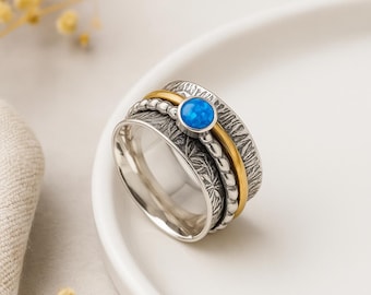 Personalised Sterling Silver Tropical Opal Spinner Ring