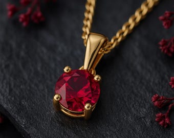 Personalised Solid 9ct Gold July Pink Ruby Birthstone Necklace